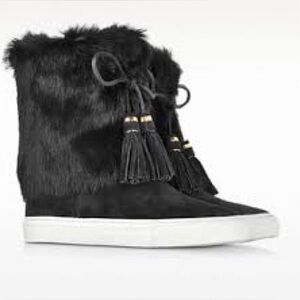 Tory Burch Angelica Black Fur Winter Boots